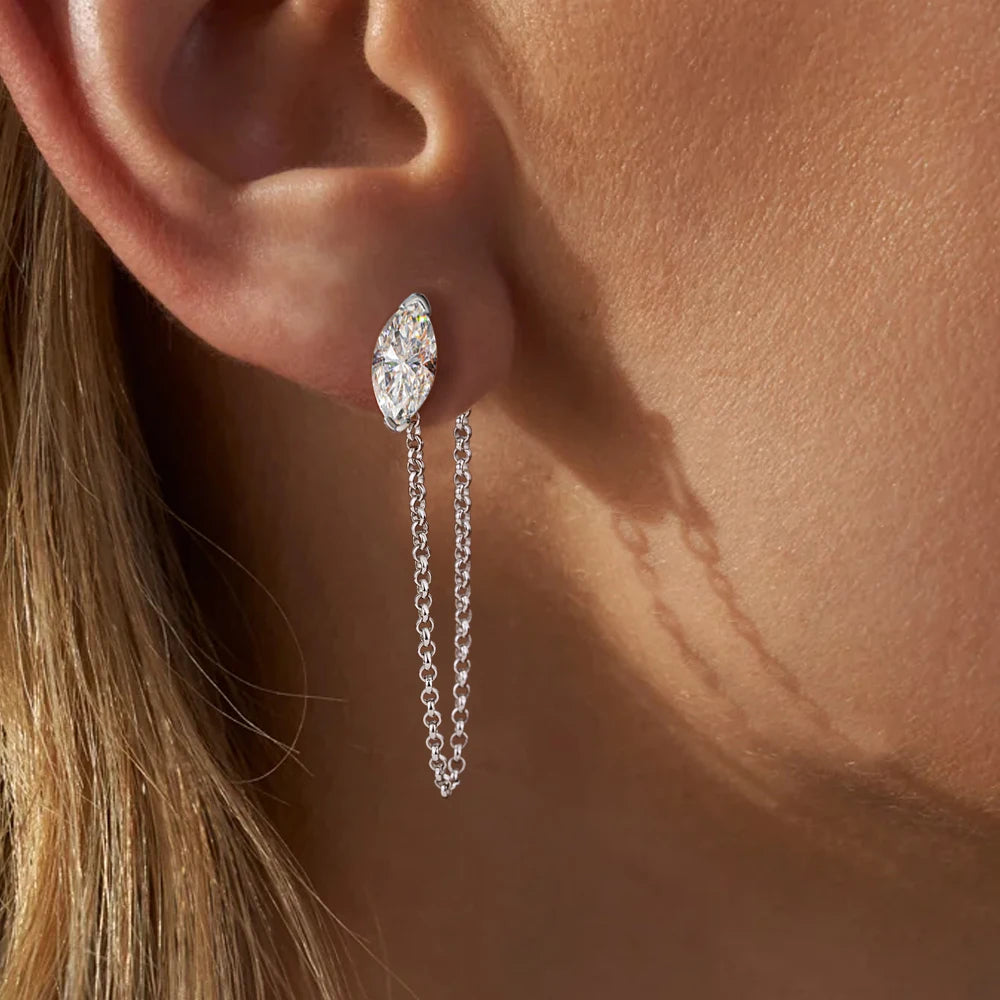 0.5/1carat Marquise Cut Moissanite Chain Earrings for
