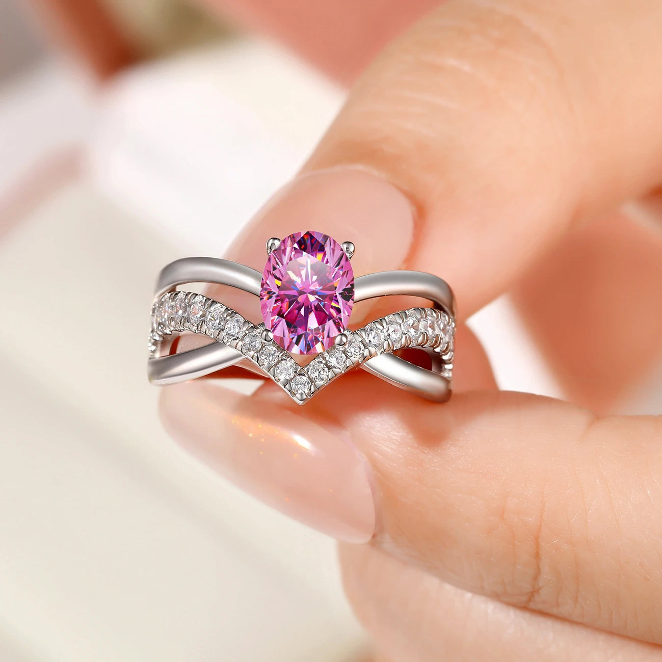 Real 1.5ct Pink Moissanite Wide Ring for Women