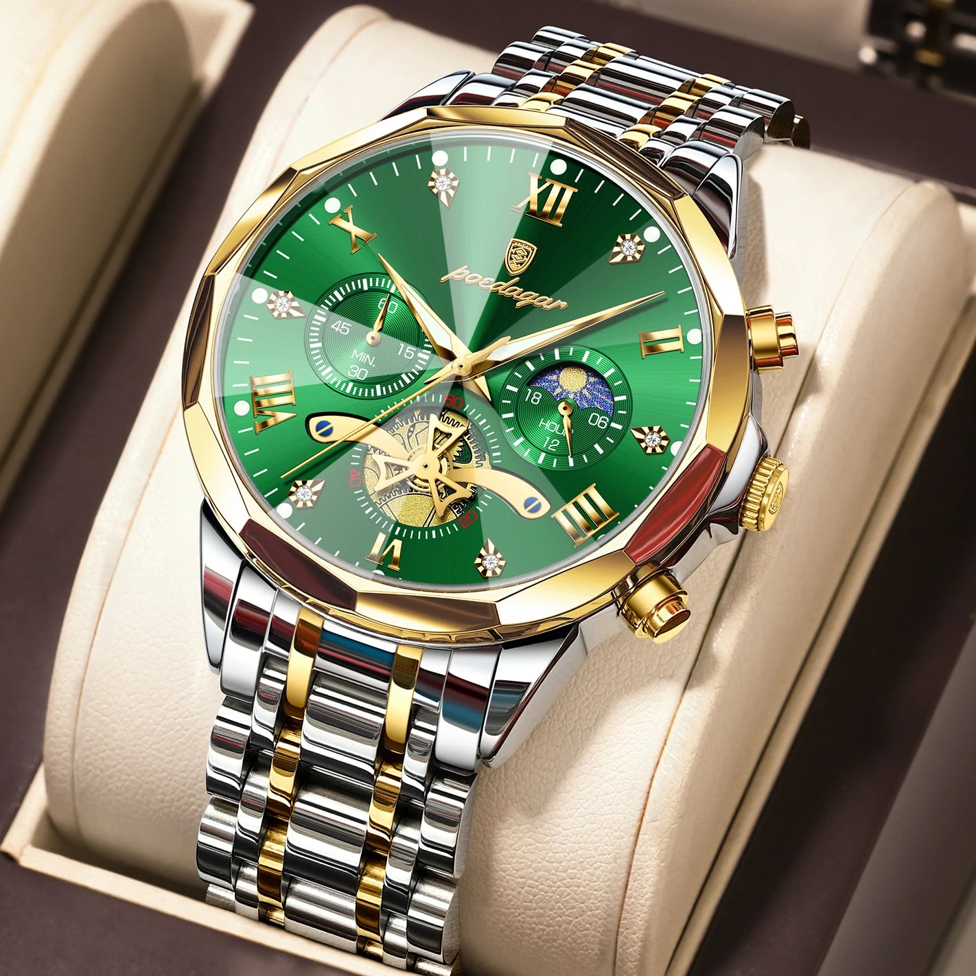 POEDAGAR Luxury Men Clock Waterproof Luminous - 938 Gold Gold Green / China Mainland