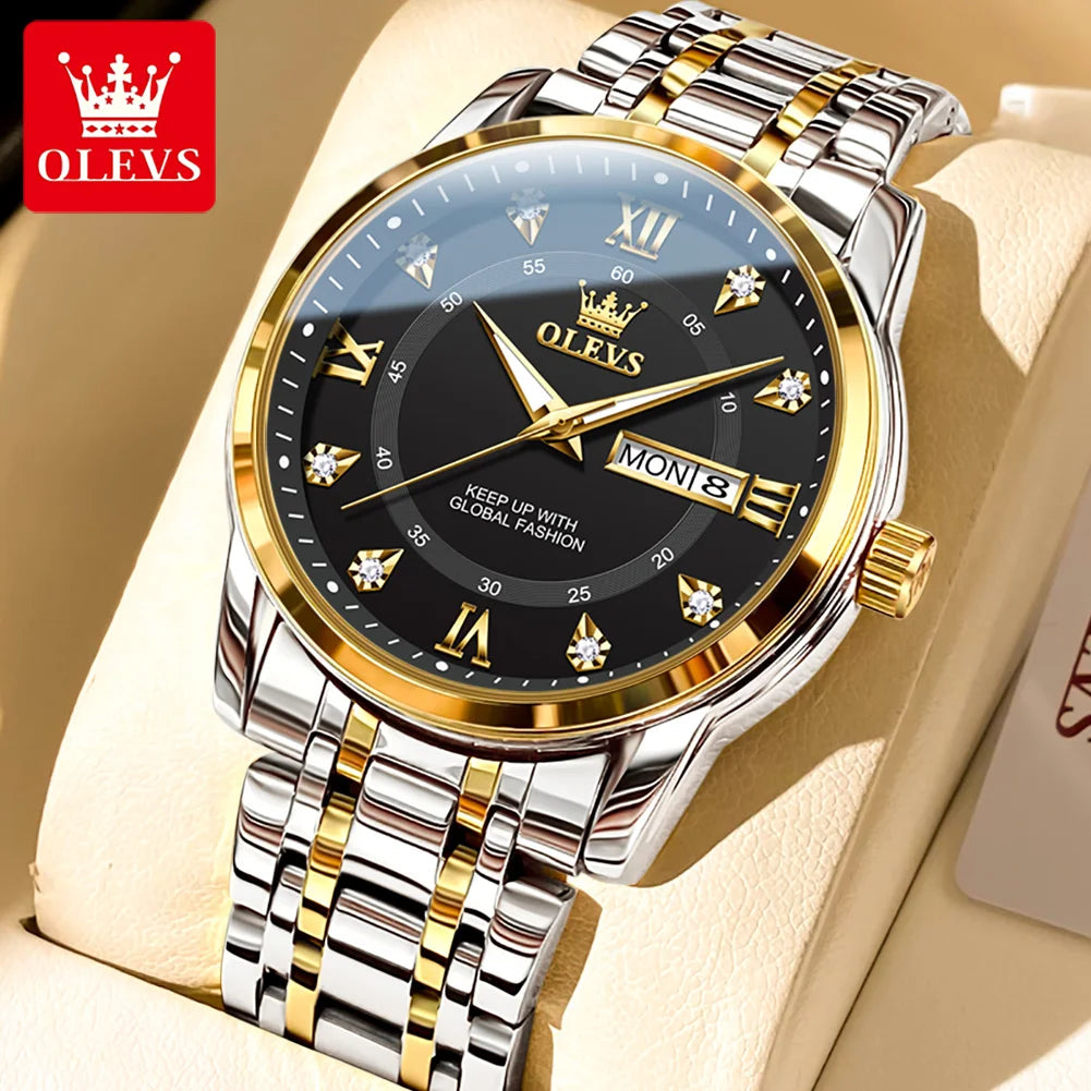 OLEVS 5513 Mens Watch Original Fashion Brand Quartz - Men Gold Black / Yes