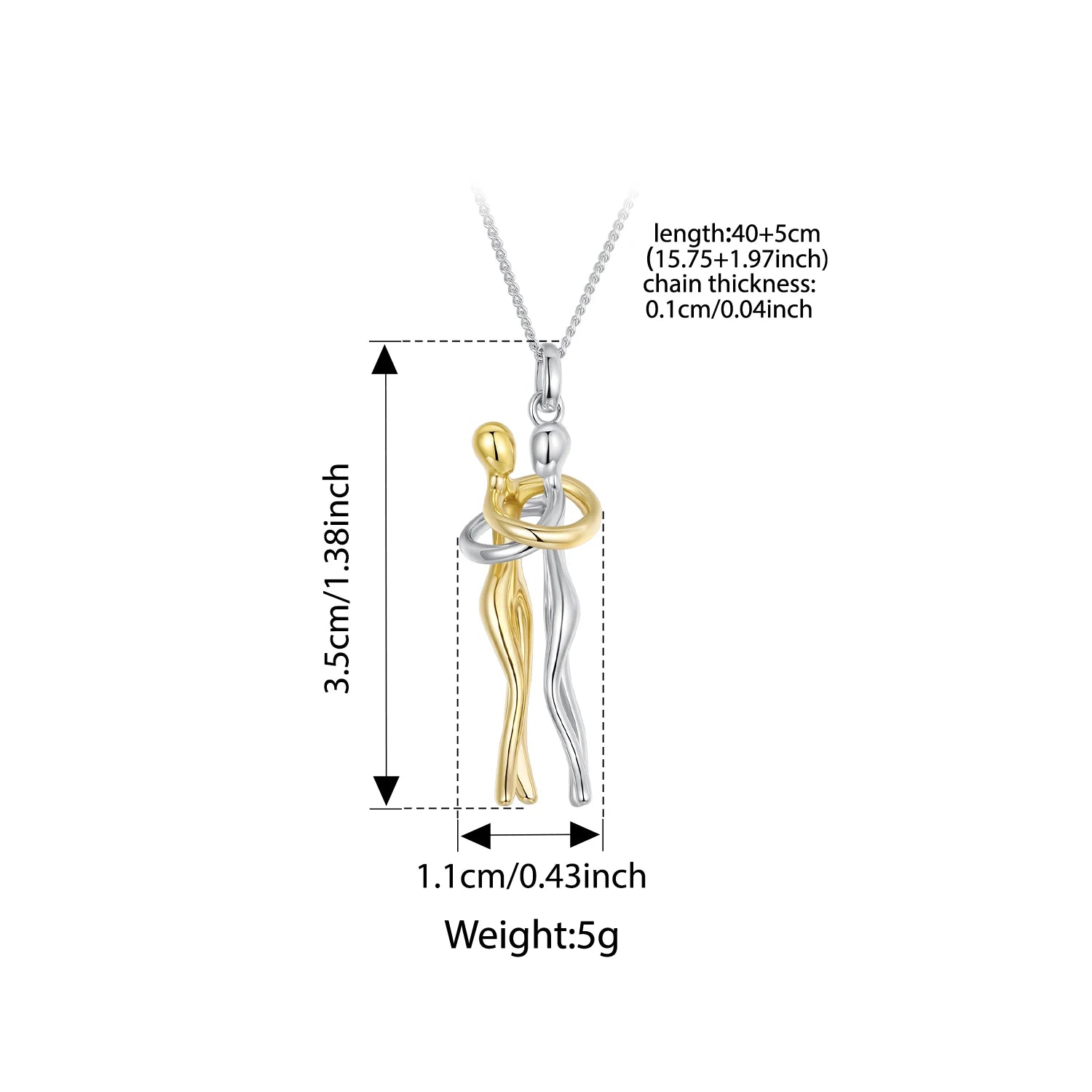 BAMOER 925 Sterling Silver Two-tones Hug Necklace, - BSN450 / China Mainland