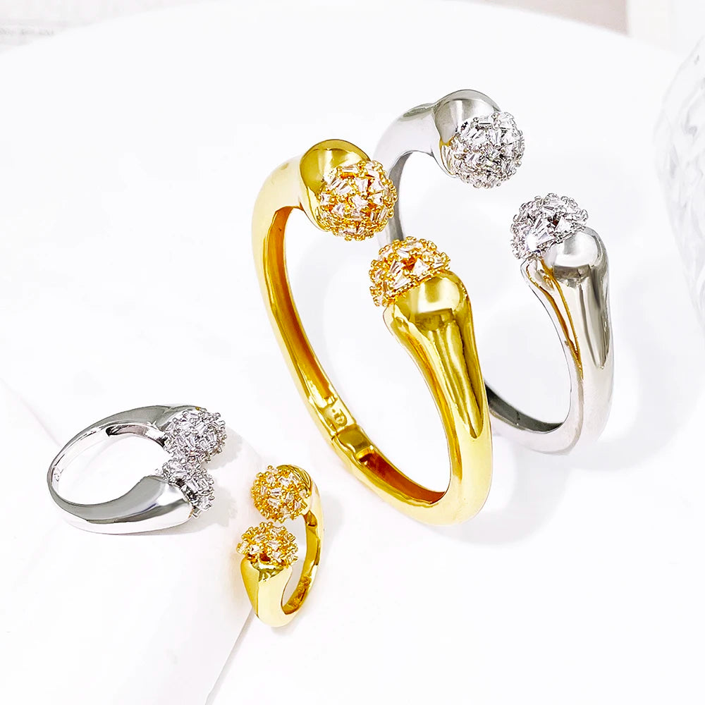 Women Bracelet And Ring Set Luxury Gold Color