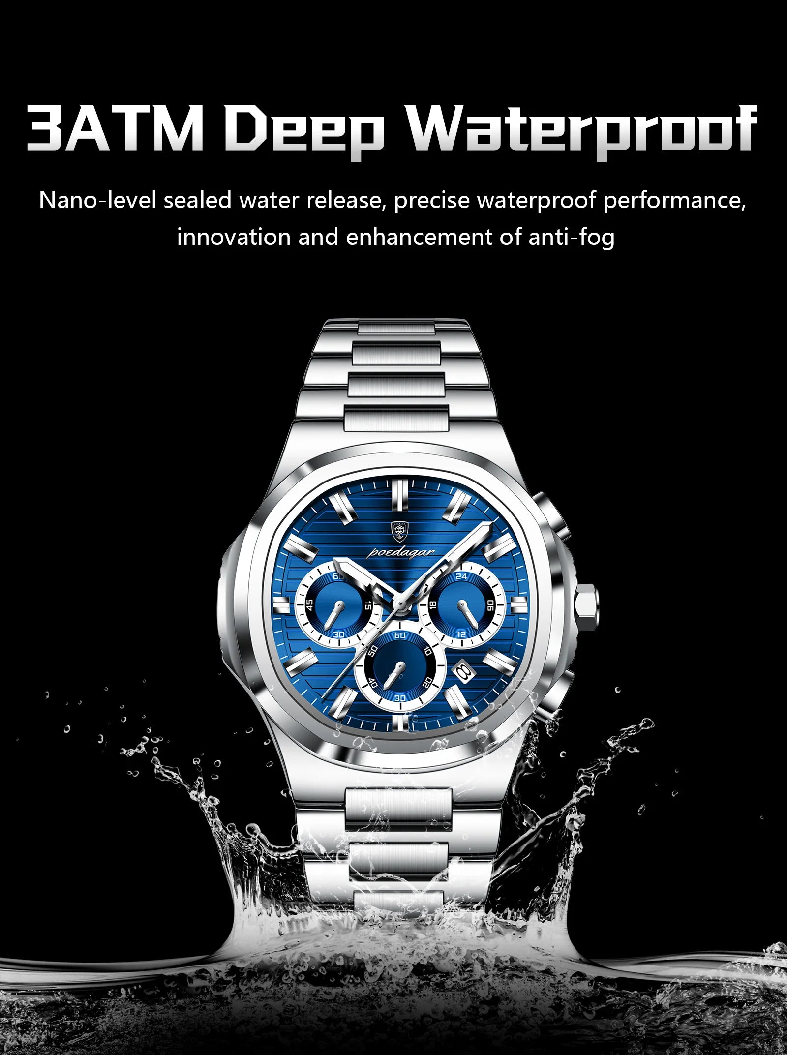 Poedagar Business Male Clock Date Chronograph