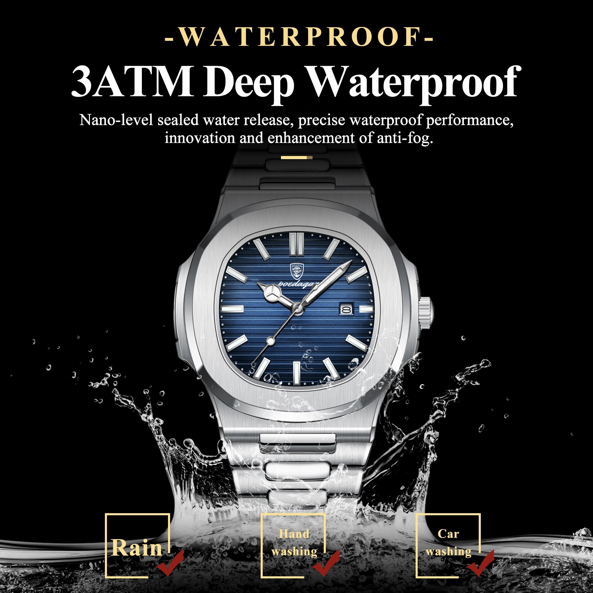 POEDAGAR Luxury Square Men Wristwatch Waterproof