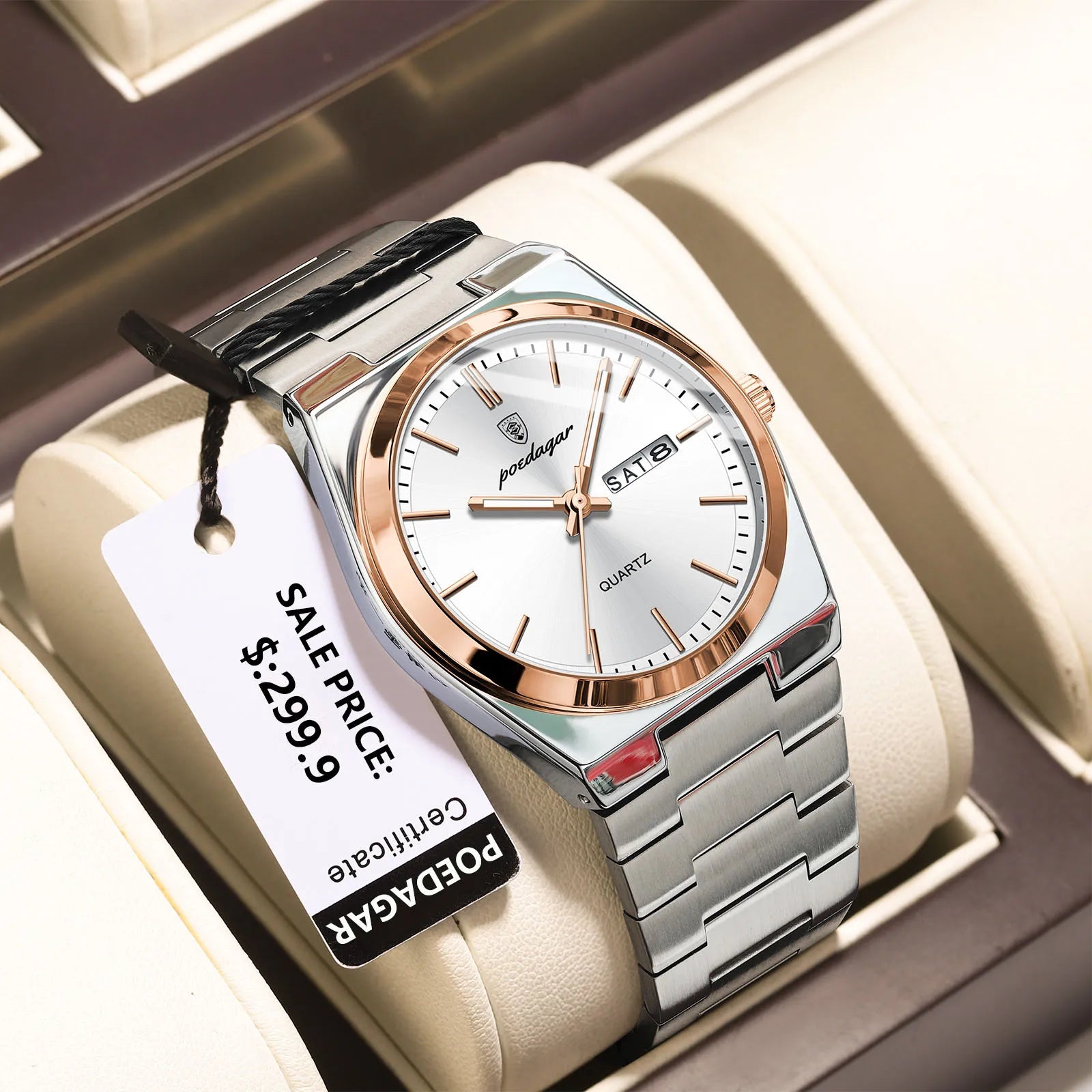 POEDAGAR Luxury Men's Watches Waterproof Luminous Date - 930 Rose Gold White