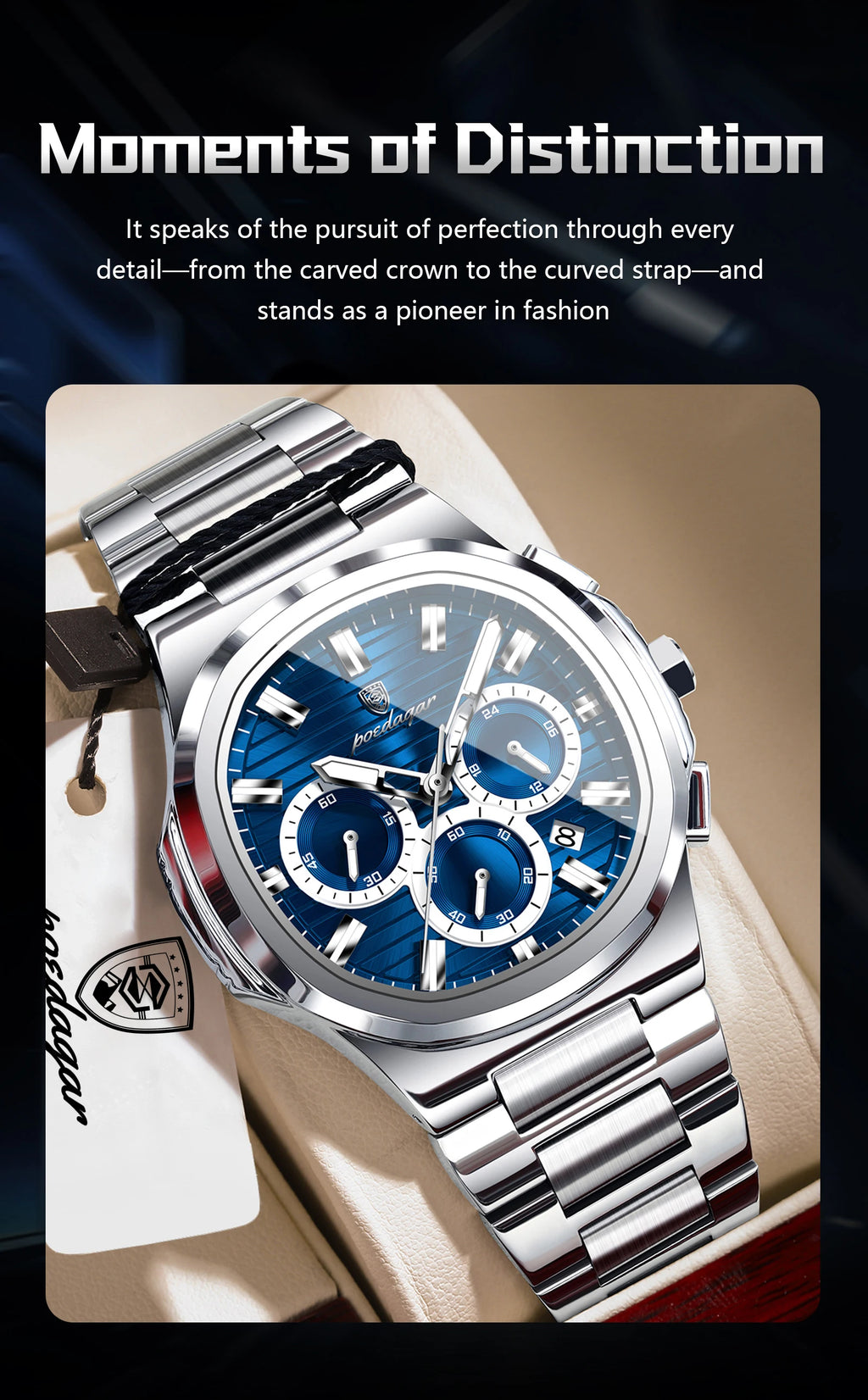 Poedagar Business Male Clock Date Chronograph