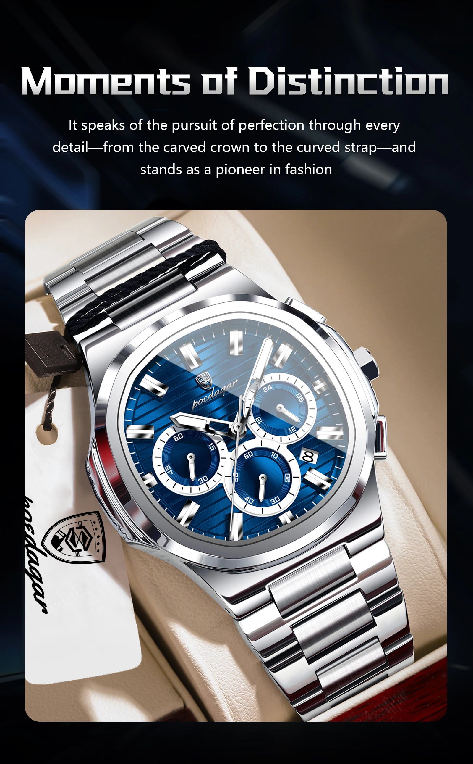 Poedagar Business Male Clock Date Chronograph