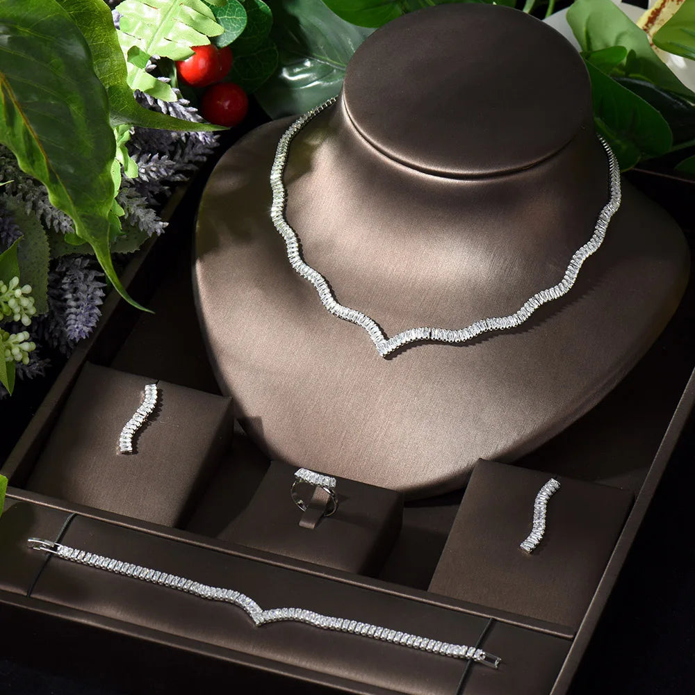 Hot Selling 4pcs Necklace and Earrings Set AAA Cubic - N-1563 / resizable / 45cm