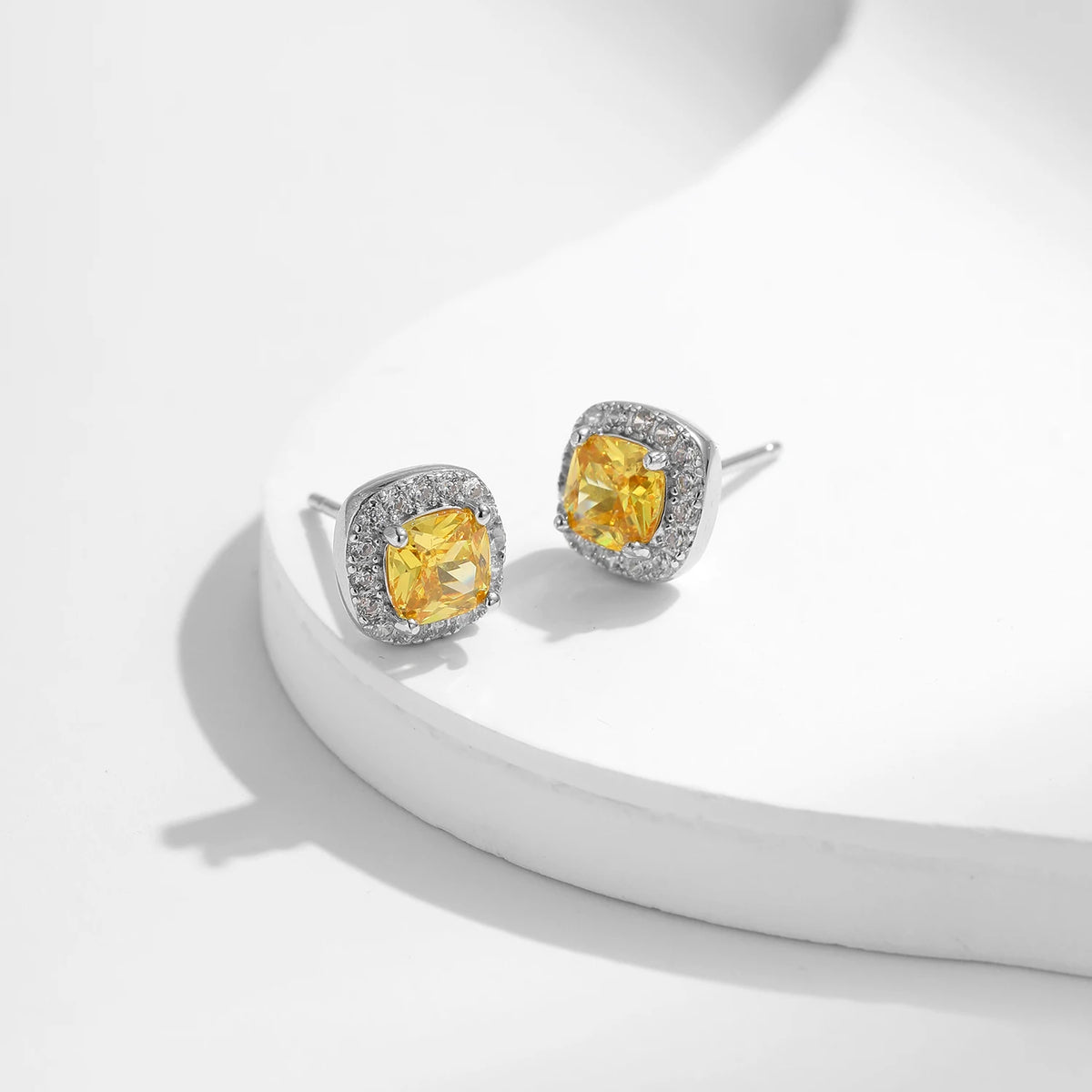 MODIAN Yellow Sparkling Cubic Zirconia Platinum Plated