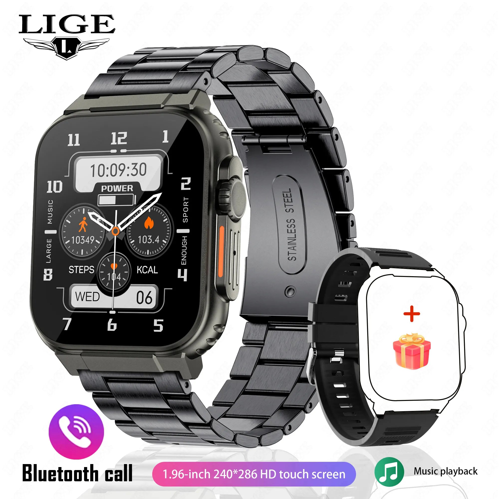 LIGE 600 mA New Smart Watch Men Outdoor Sports Fitness - steel strip black