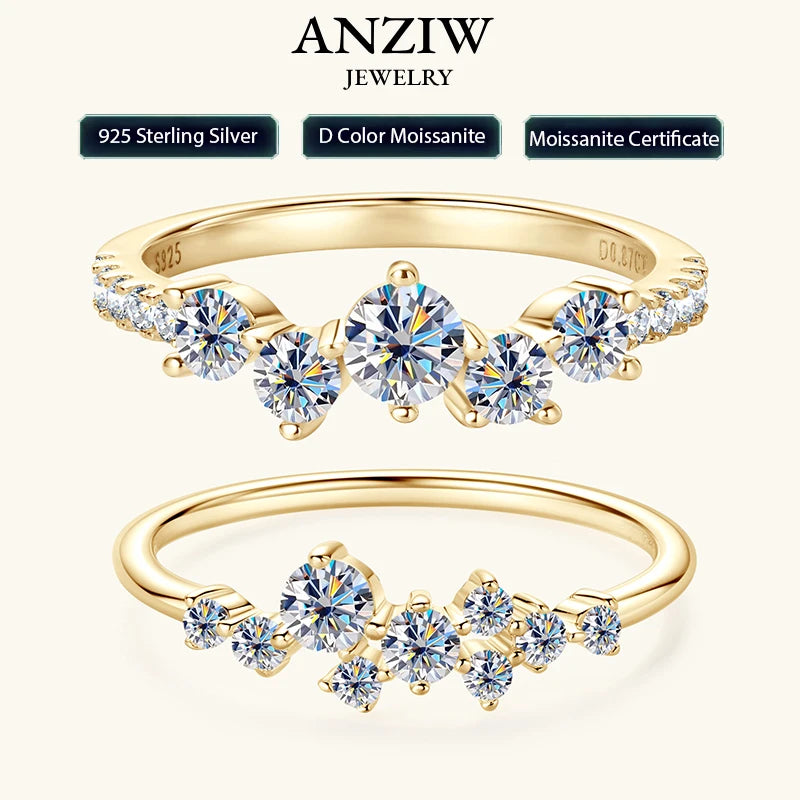 Anziw Real S925 Ring Cluster Moissanite Sterling