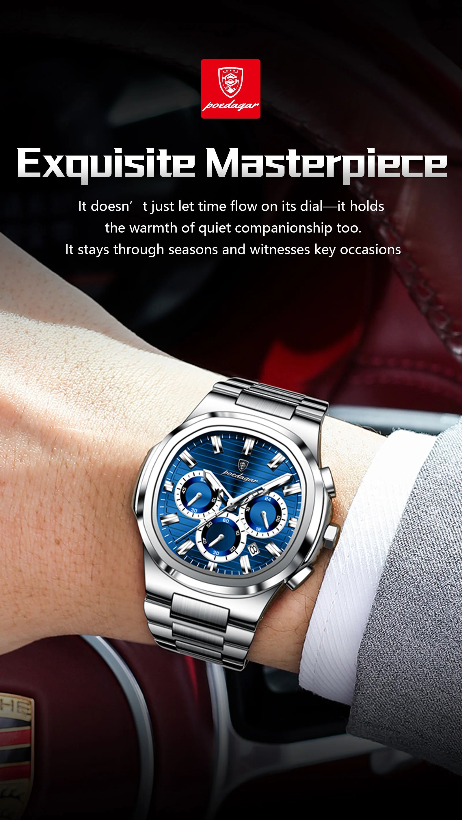 Poedagar Business Male Clock Date Chronograph