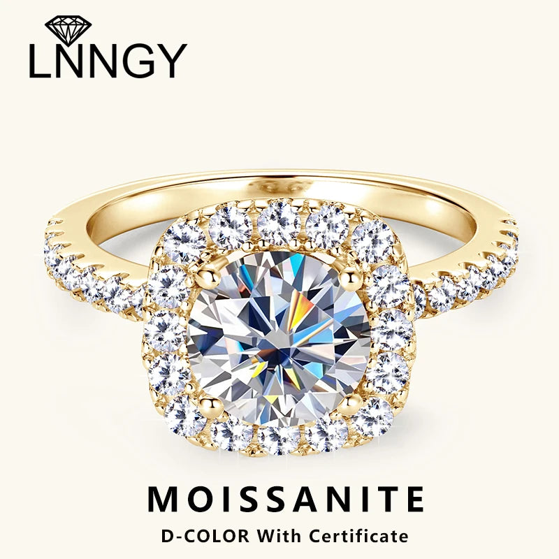 Lnngy 8mm 2ct Moissanite Halo Ring Certified 925