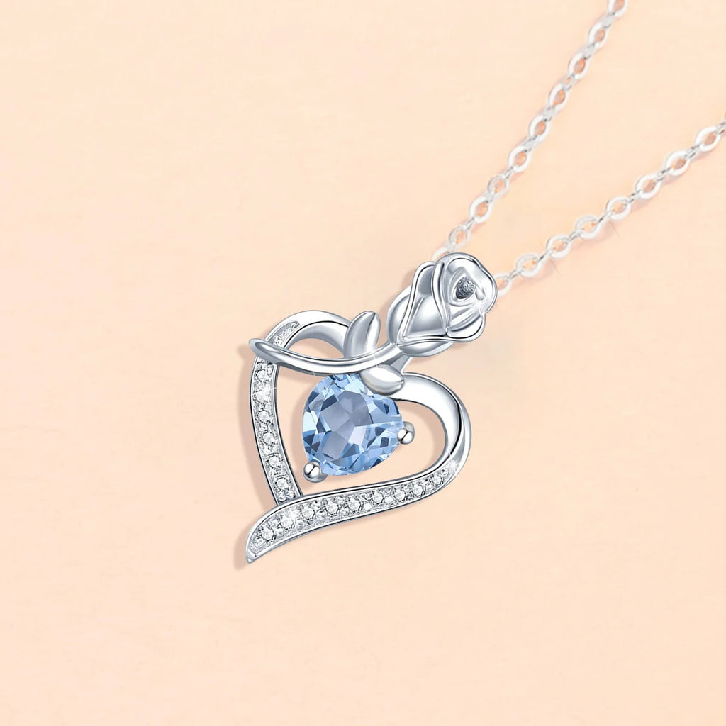 Romantic 925 Silver Necklace Rose Heart Design
