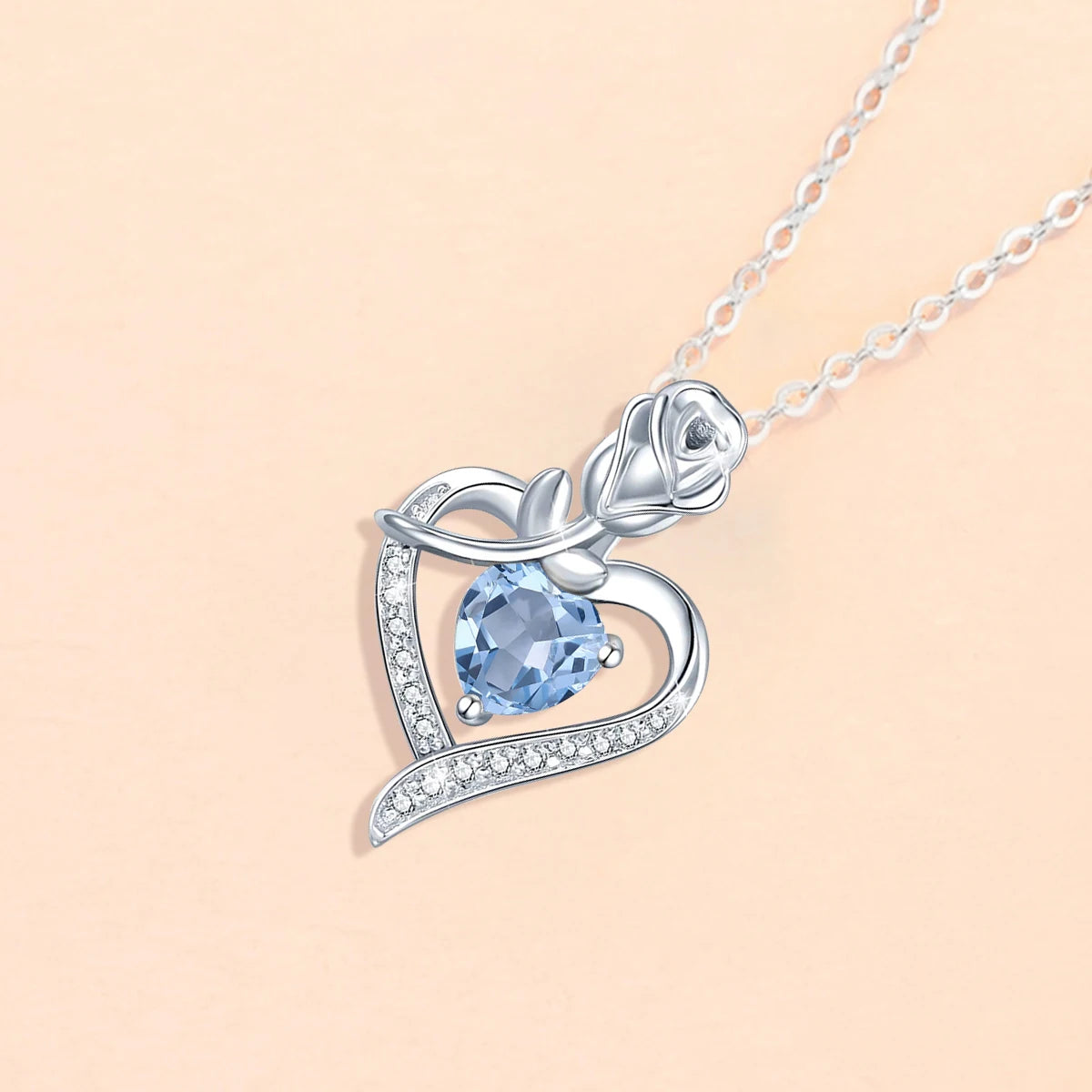 Romantic 925 Silver Necklace Rose Heart Design