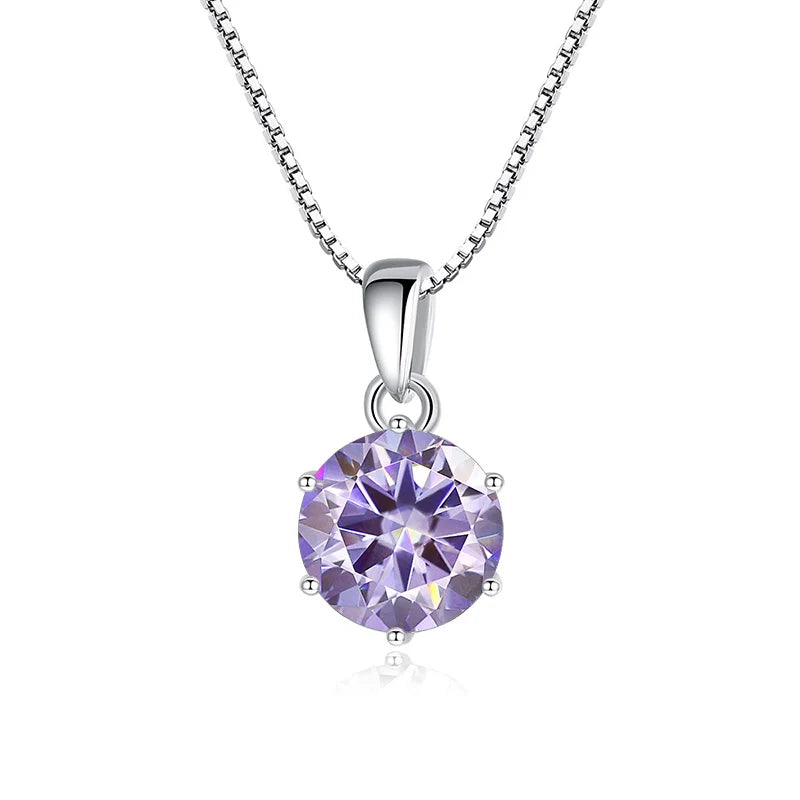 JoyceJelly 1 CT Real Moissanite Pendant Necklace For - silver light purple / 45cm / 1 ct