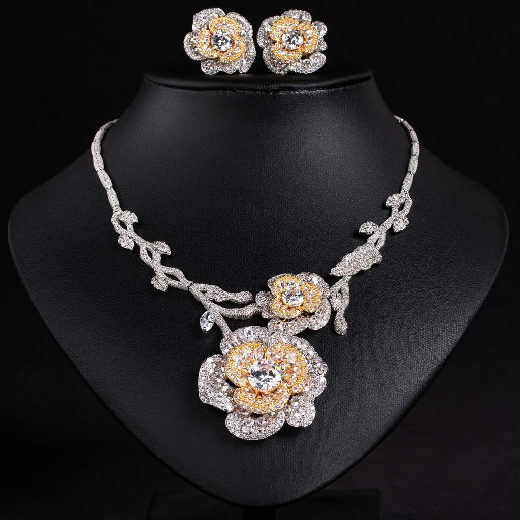 Multicolor Flower Shape Zircon Jewelry Set 2 Piece