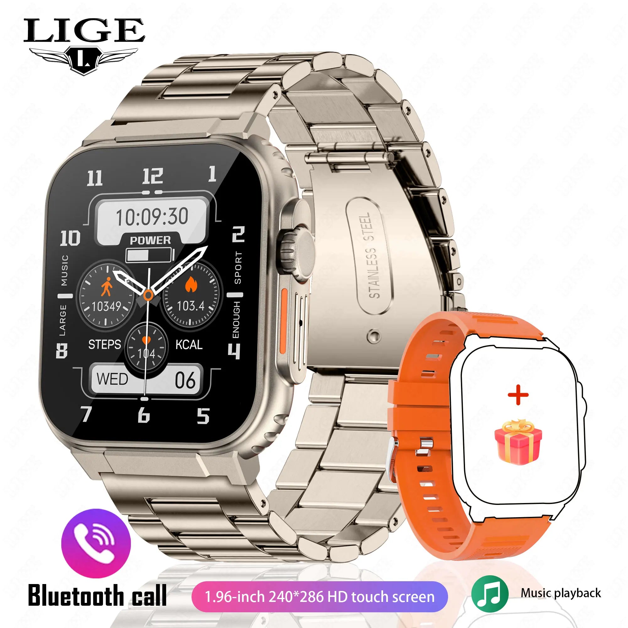 LIGE 600 mA New Smart Watch Men Outdoor Sports Fitness - steel strip silver