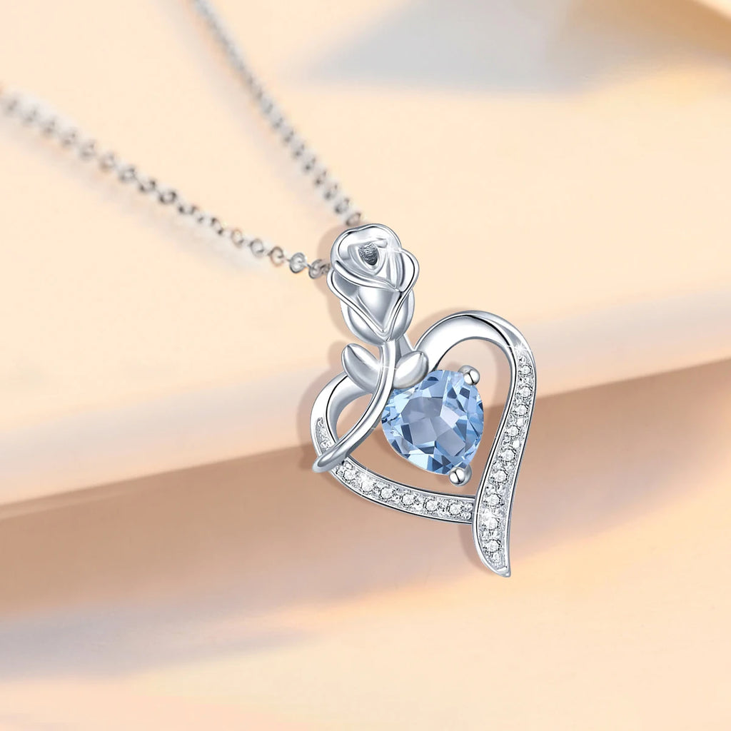 Romantic 925 Silver Necklace Rose Heart Design