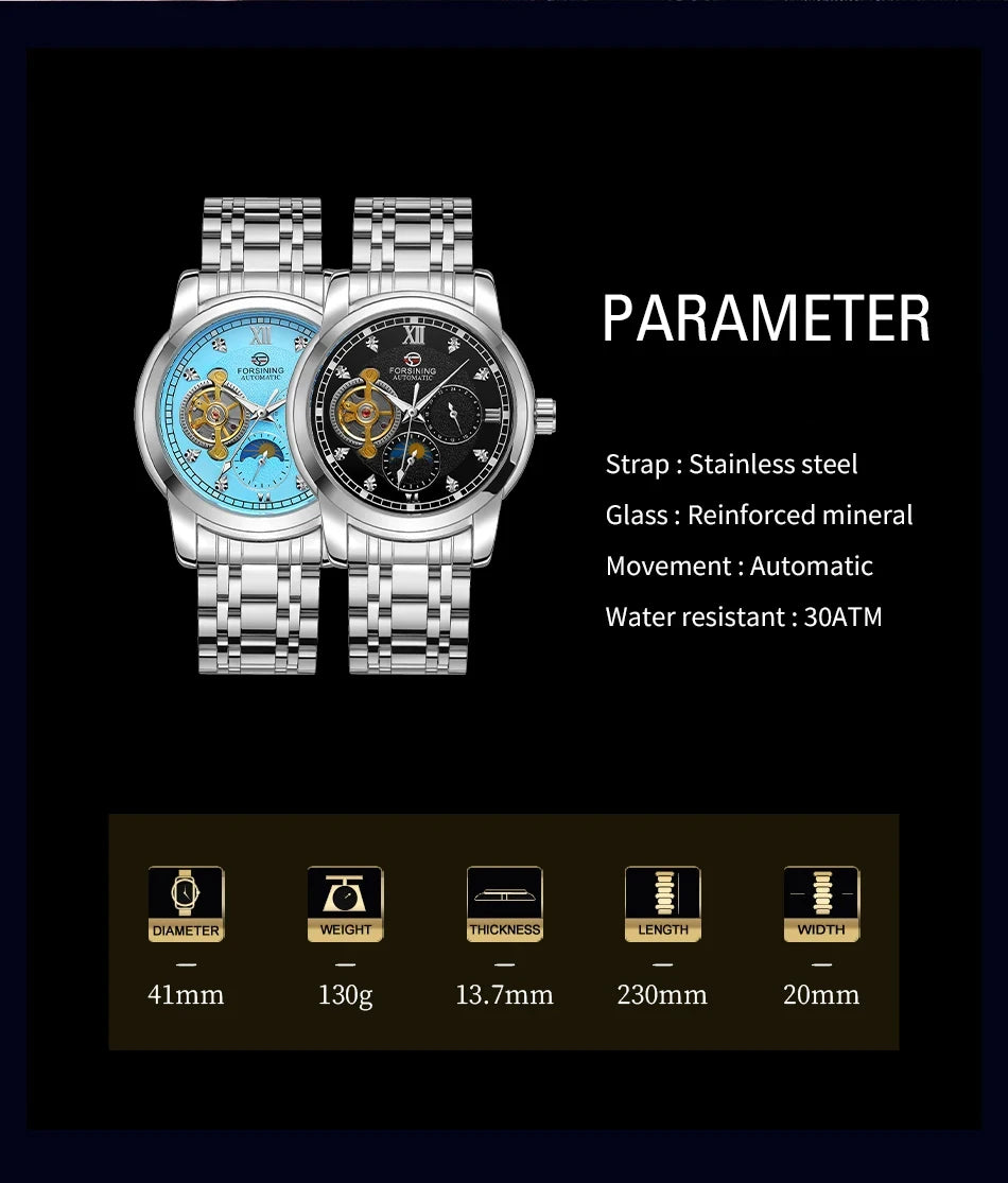 Forsining Tourbillon Automatic Men Watch 24h AM