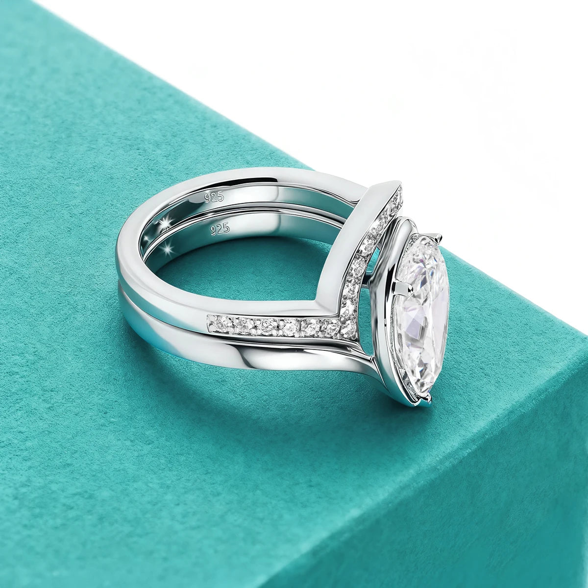 Pear Cut Moissanite Ring Set Bride 100% 925 Silver