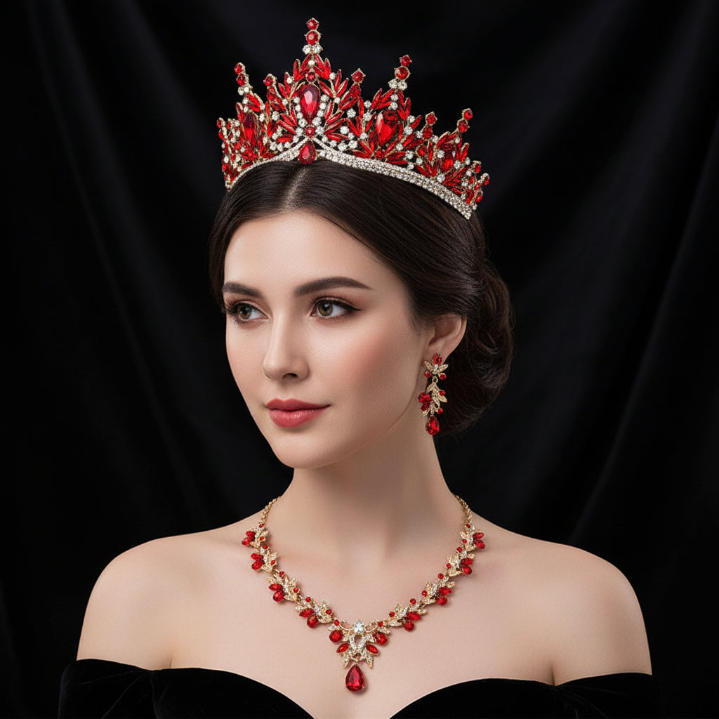 Royal Queen 3 Pcs Tiaras and necklace earrings for