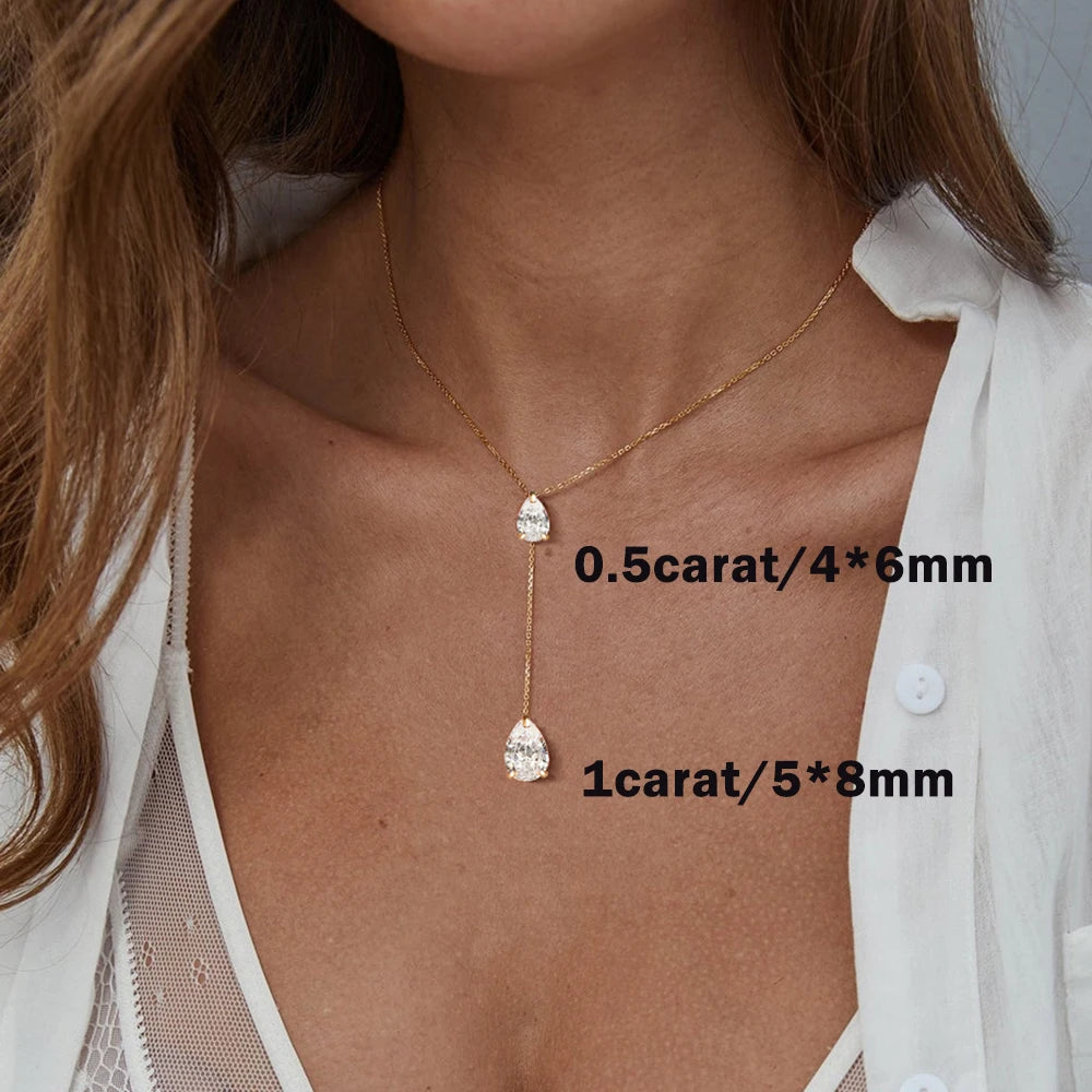 2-Stone Waterdrop Moissanite Pendant Necklace for