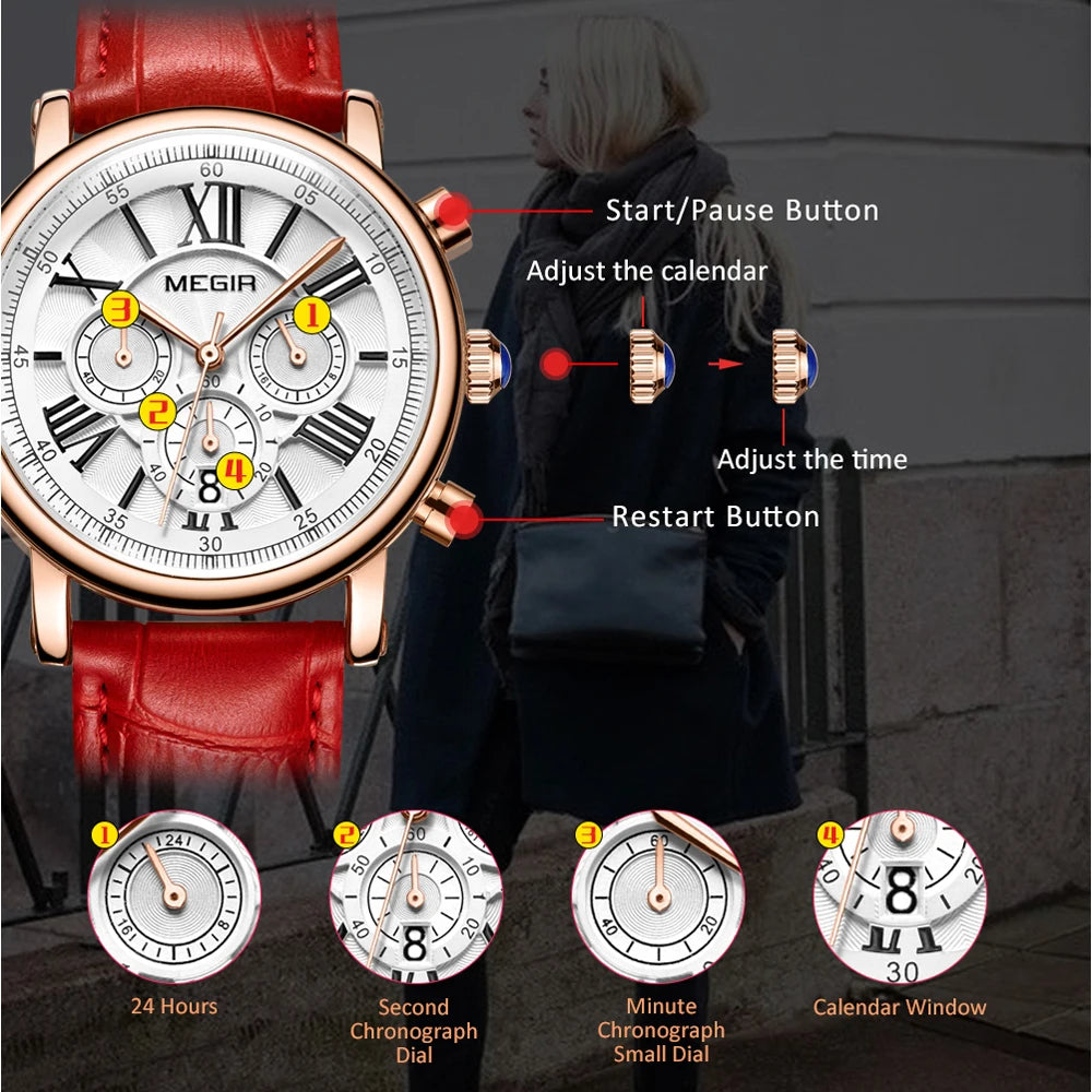 Megir Luxury Fashion Quartz Watch for Female Stude.