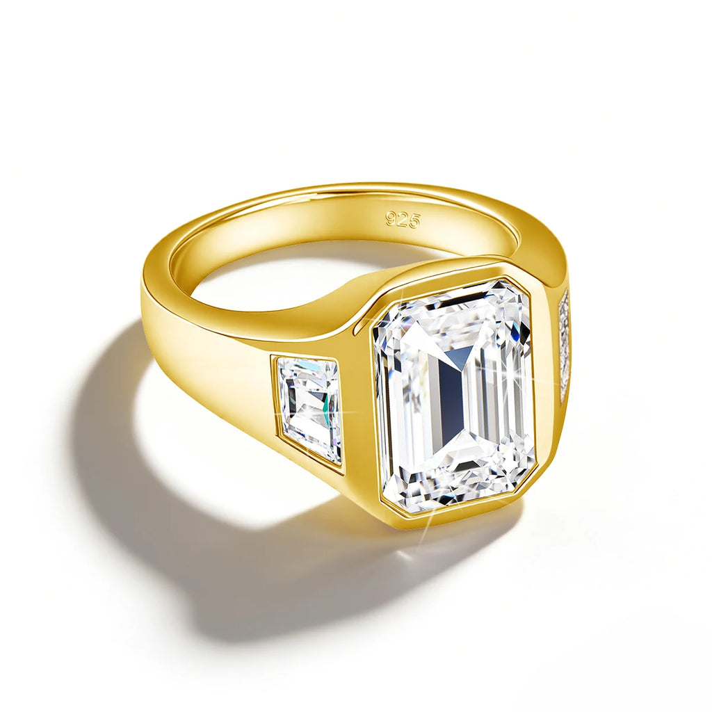 3CT Emerald Cut Moissanite Rings for Men Women D