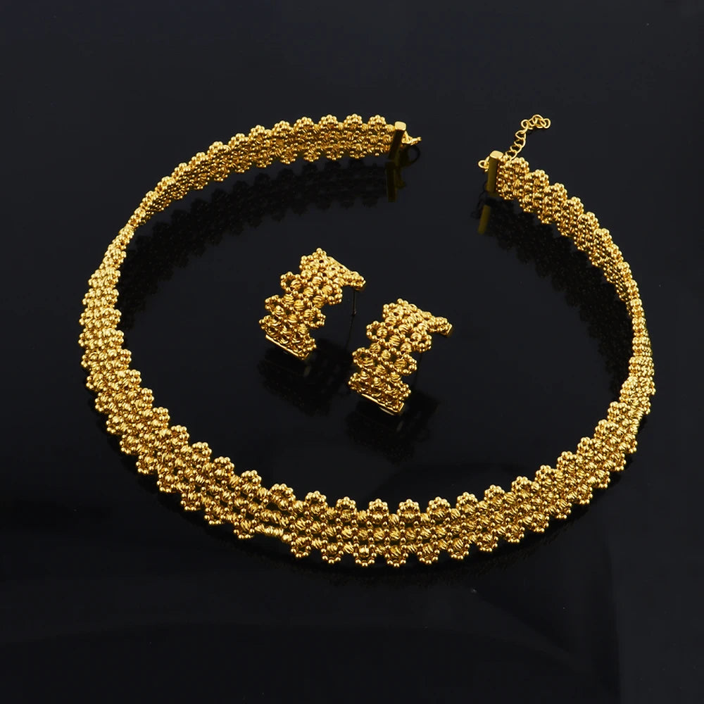 Gold Plated Hand-Knit Design Jewelry Set for Women