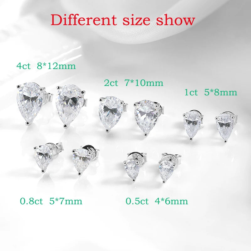 Smyoue 0.5CT 1CT Pear Cut Certified Moissanite Stud
