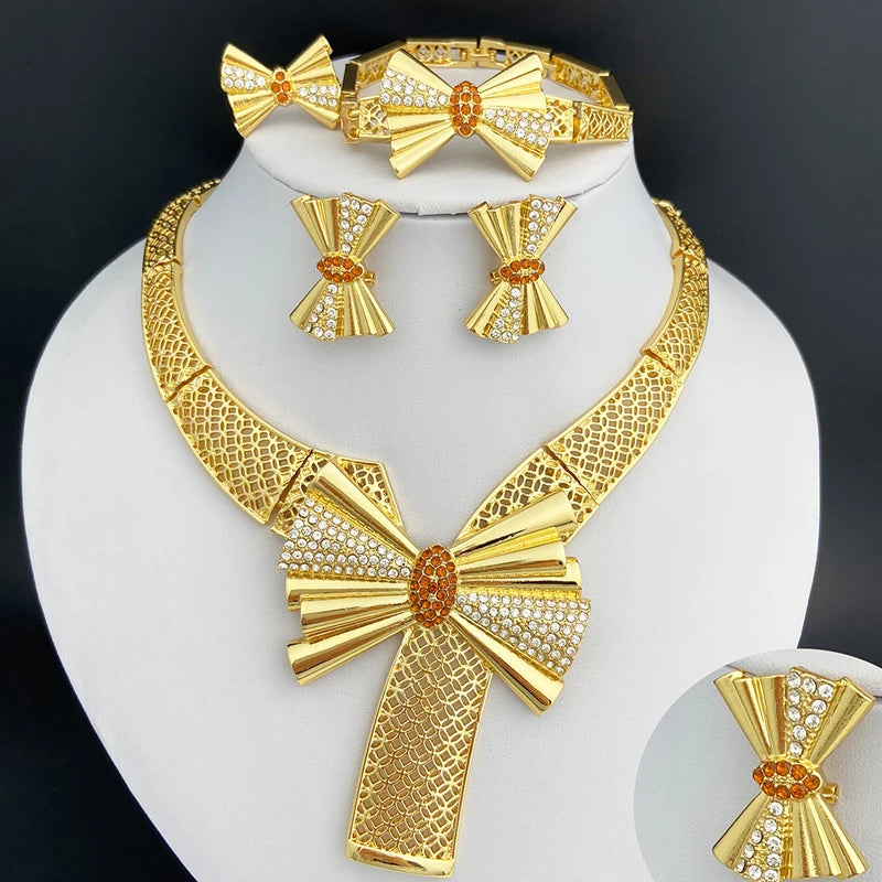 Italy 18k Gold Plated Women Jewelry Set Classic