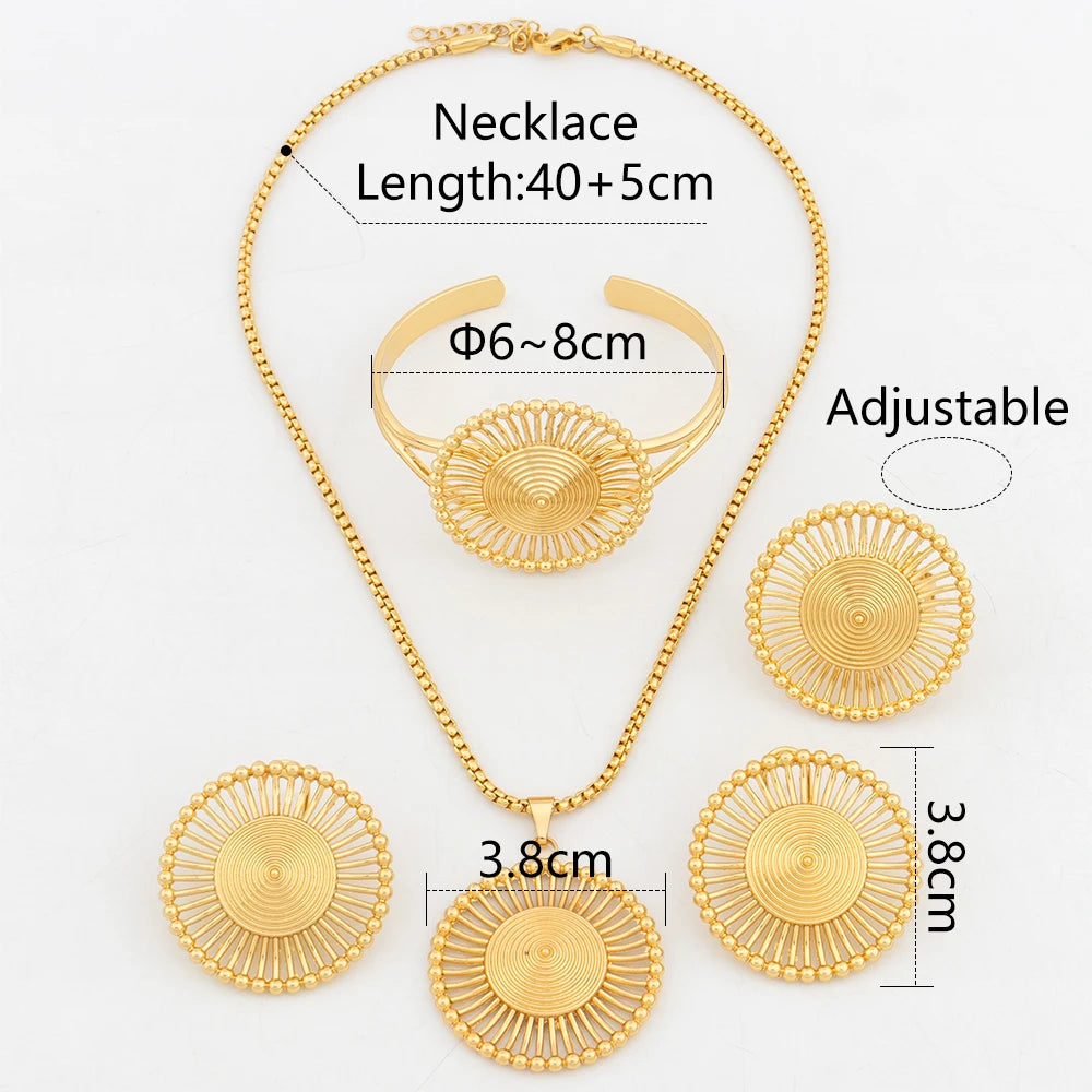 4Pcs Geometry Jewelry Set Round Shape Pendant