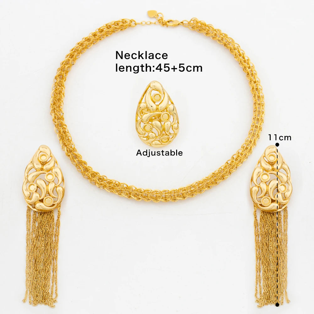 dubai jewelry set for women ring earrings set.