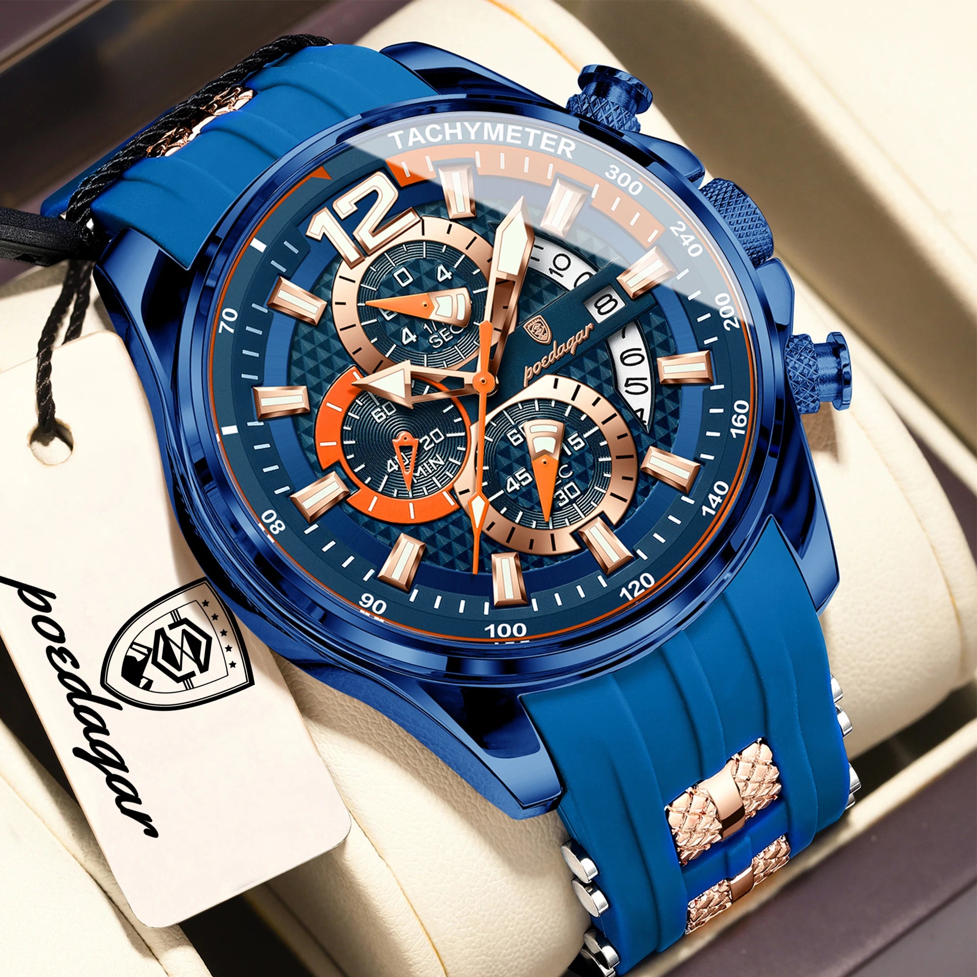 Poedagar Fashion Men Wristwatch Date Chronograph