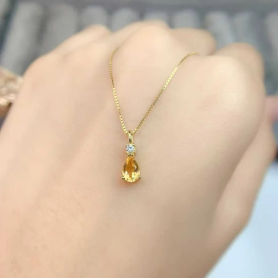 Small 925 Silver Gemstone Pendant Natural Citrine
