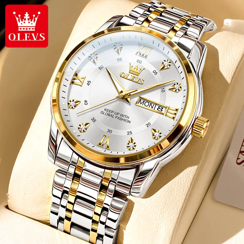 OLEVS 5513 Mens Watch Original Fashion Brand Quartz - Men Gold White / Yes