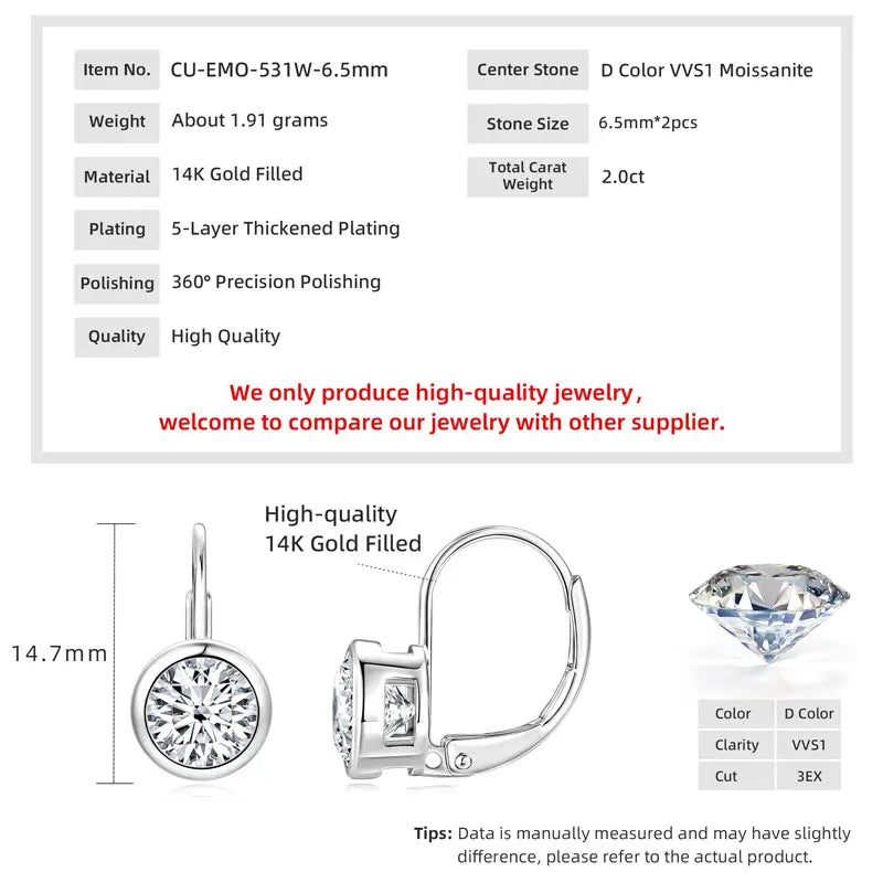Lnkry 6.5MM/8MM Moissanite Hoop Earring 14k - silver color-6.5mm