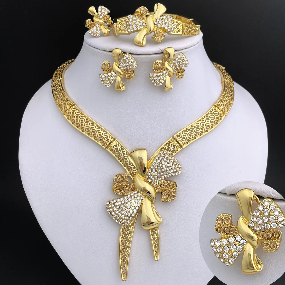 Italy 18k Gold Plated Women Jewelry Set Classic