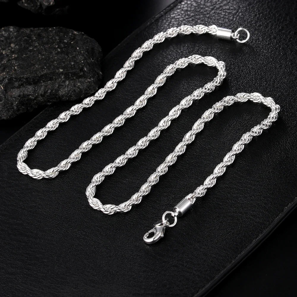 Hot Charms Fine 4MM Rope Chain 925 Sterling Silver
