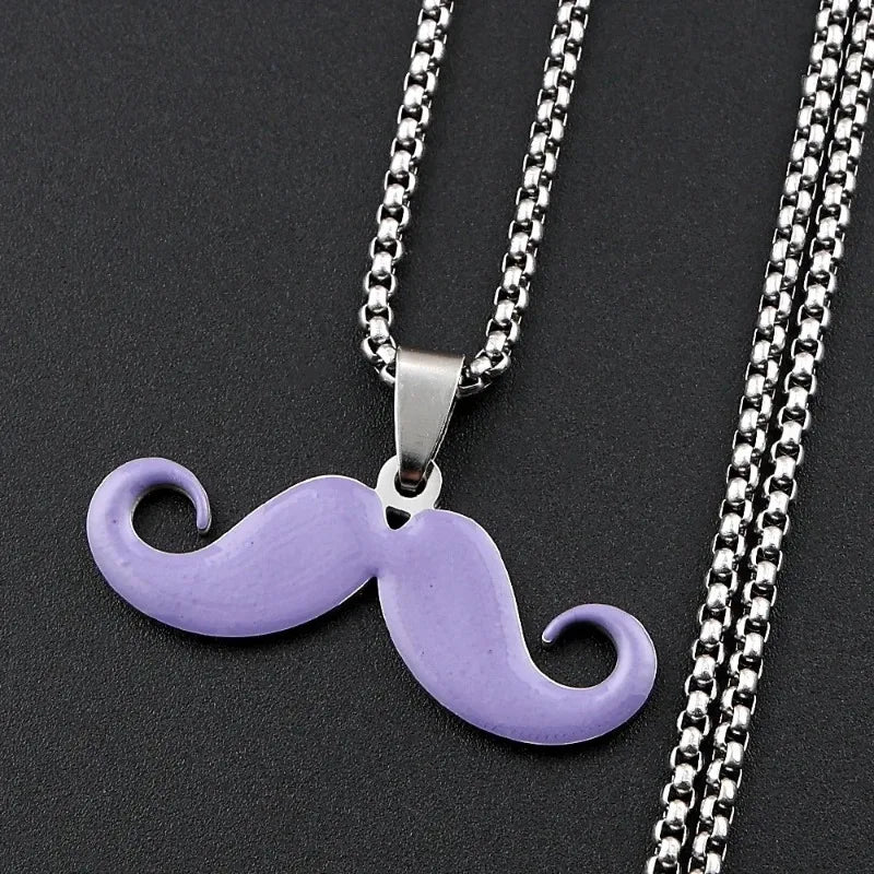 Vintage Long Mustache Pendant Necklace Stainless Steel