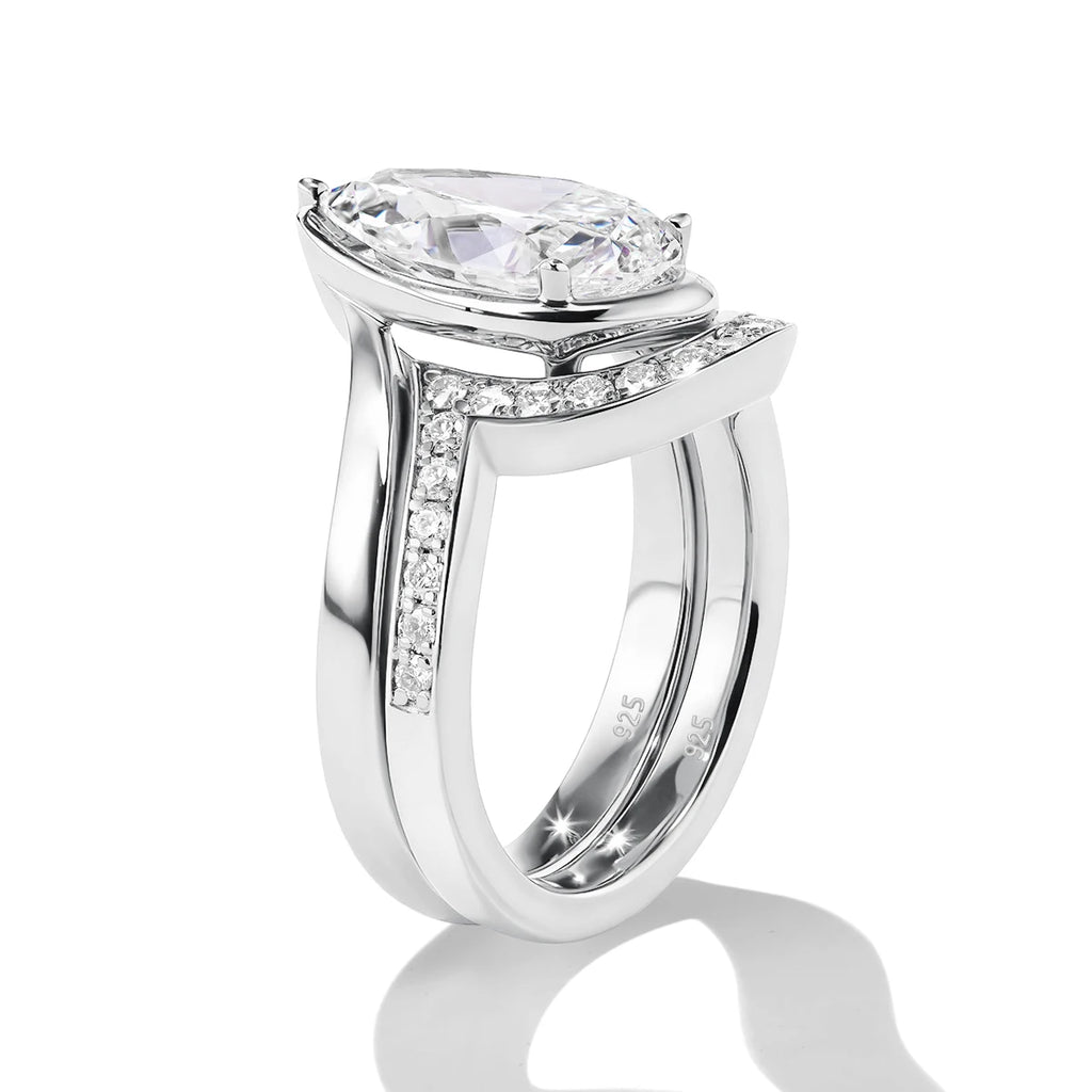 Pear Cut Moissanite Ring Set Bride 100% 925 Silver