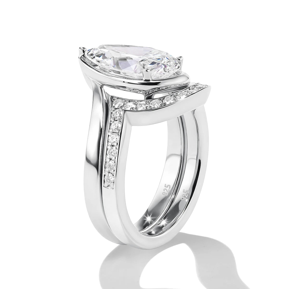 Pear Cut Moissanite Ring Set Bride 100% 925 Silver