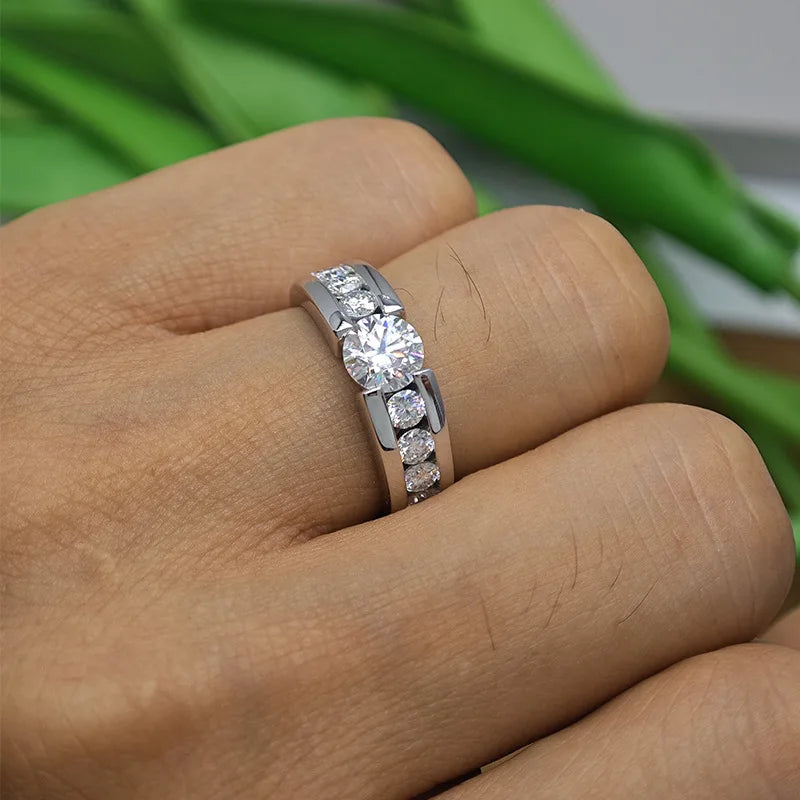 D Color Men Moissanite Ring s925 Silver Round Cut