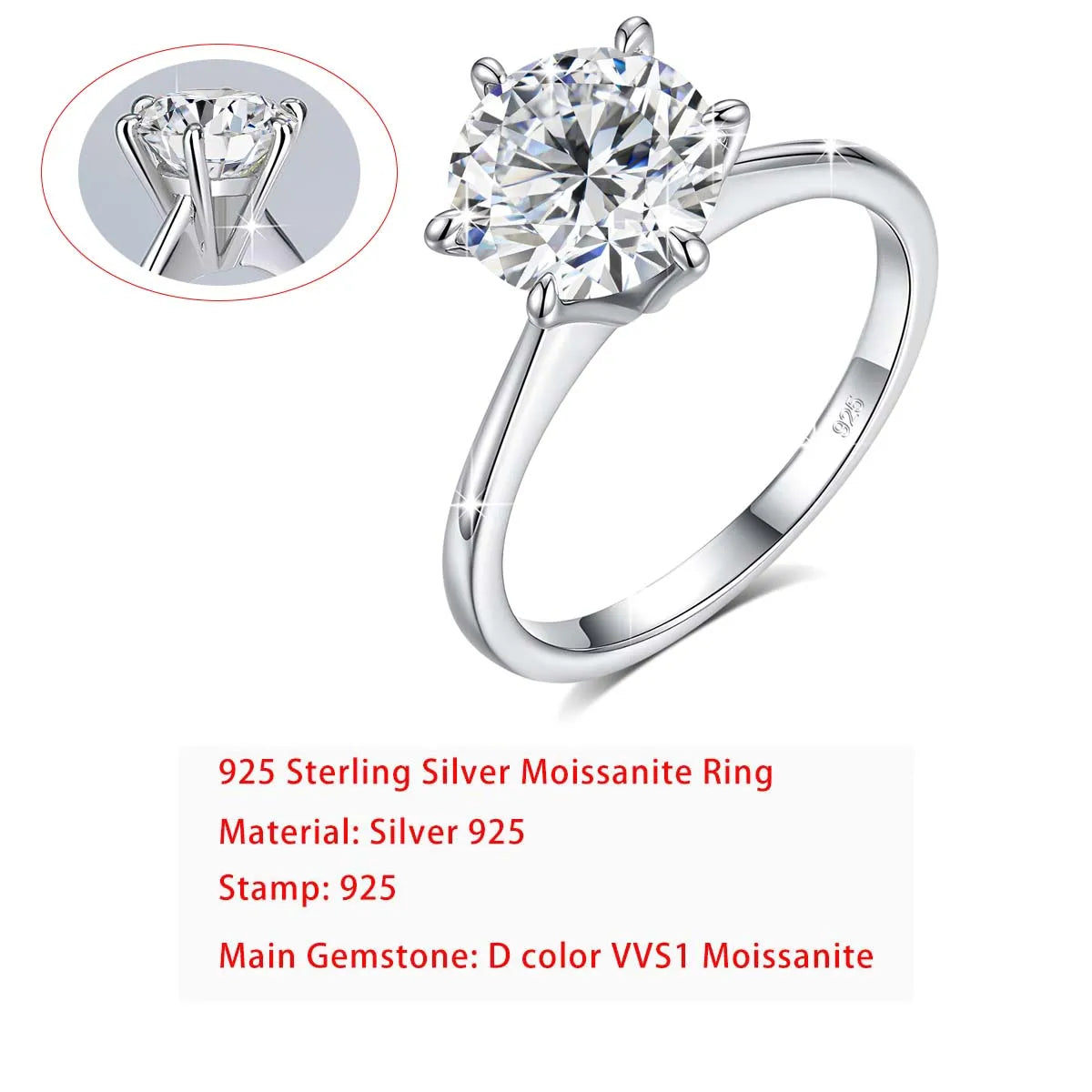 Sdoou Real Gold 14K 6 Prongs Round 1-3ct Moissanit