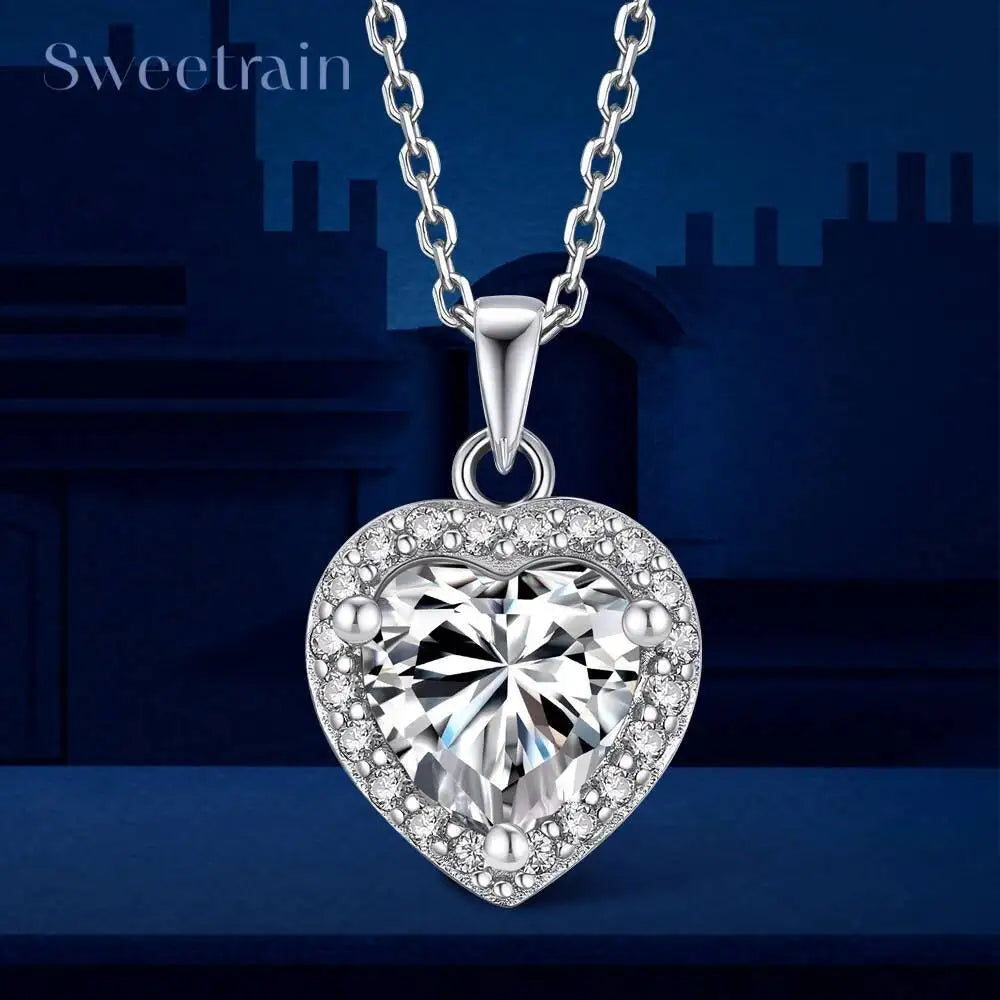 1CT Heart Cut Moissanite Necklace for Women 18K