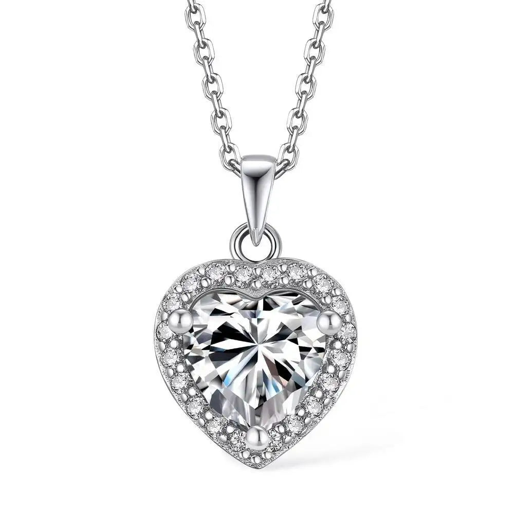 1CT Heart Cut Moissanite Necklace for Women 18K