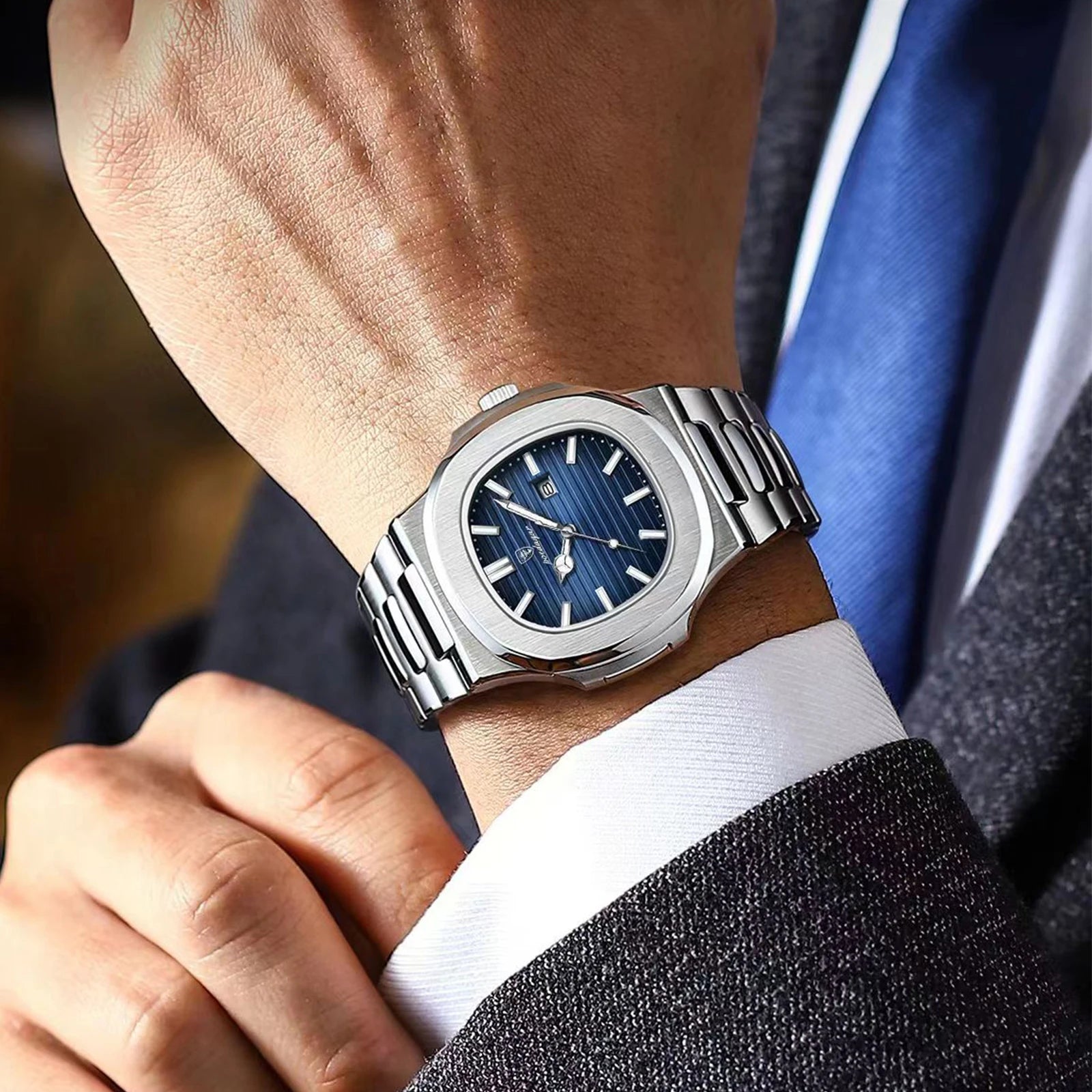 POEDAGAR Luxury Square Men Wristwatch Waterproof