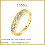Bague Sdoou en or véritable 14 carats AU585 avec diamant moissanite complet