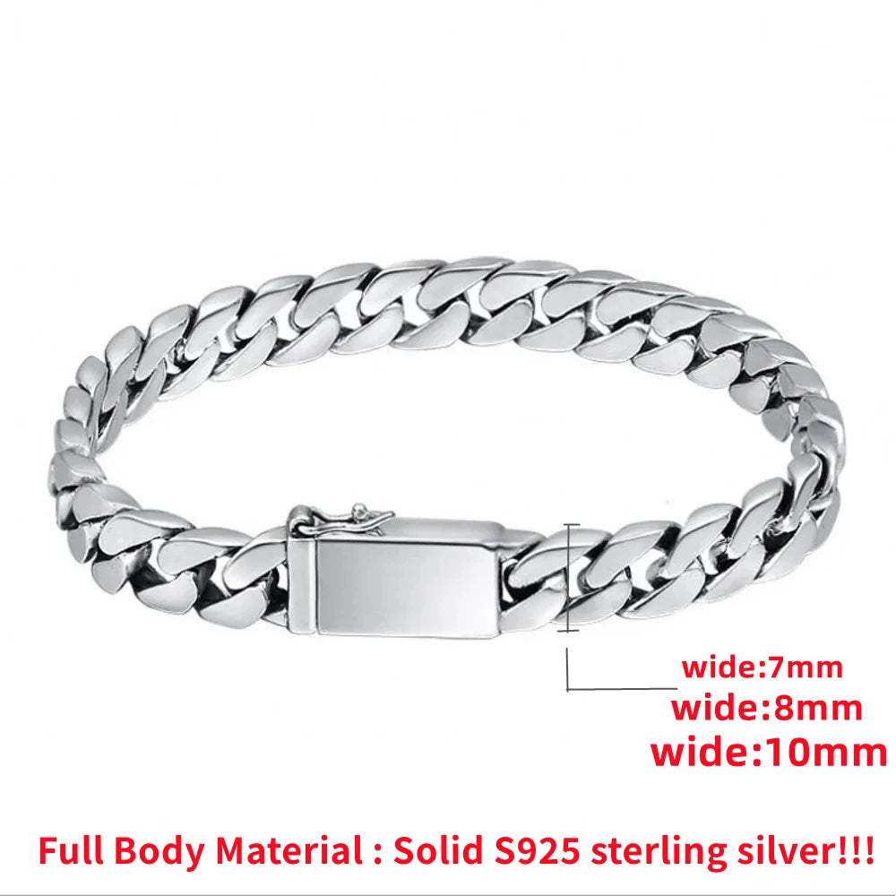 100% S925 Sterling Silver Bracelet 8MM Punk S925